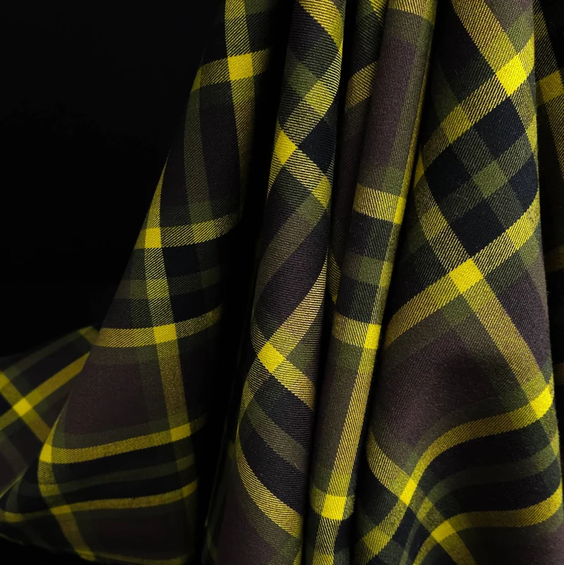 Twill à carreaux | Carreaux jaunes et olive