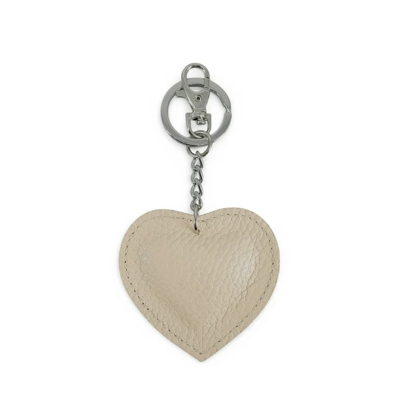 Porte-clés en cuir grainé COEUR SILVER Taupe clair