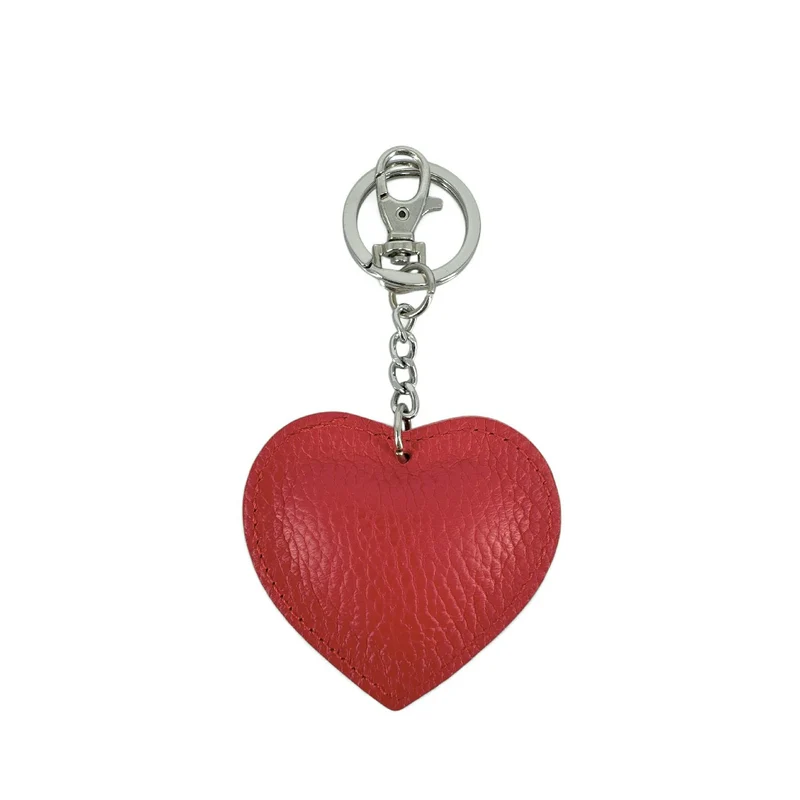 Porte-clés en cuir grainé COEUR SILVER Rouge garance