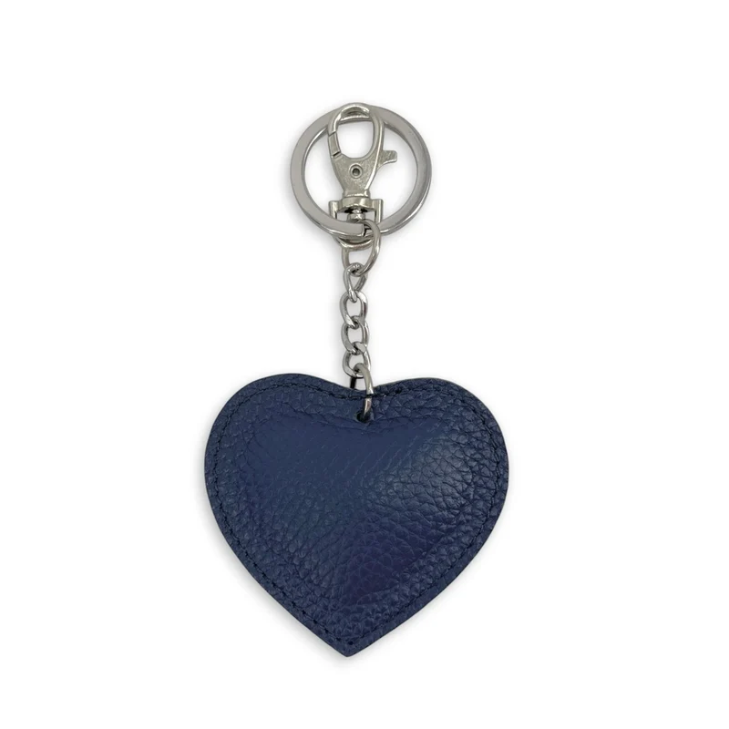 Porte-clés en cuir grainé COEUR SILVER Bleu marine