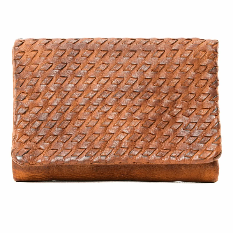 Portefeuille porte-monnaie en cuir tressé ATACAMA Orange patiné