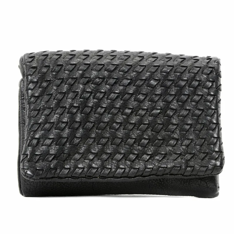 Portefeuille porte-monnaie en cuir tressé ATACAMA Noir