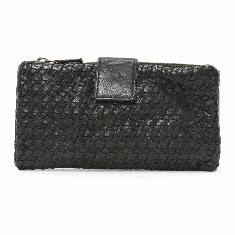 Portefeuille porte-monnaie en cuir tressé NAZCA Noir