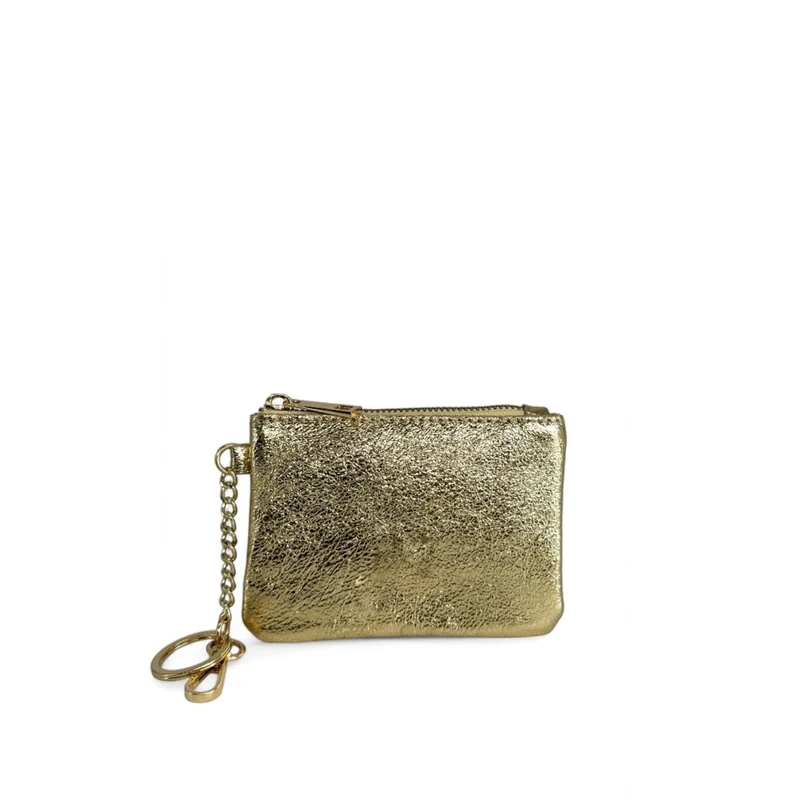 Porte-monnaie porte-clés en cuir irisé POCKET GLOW Or pâle
