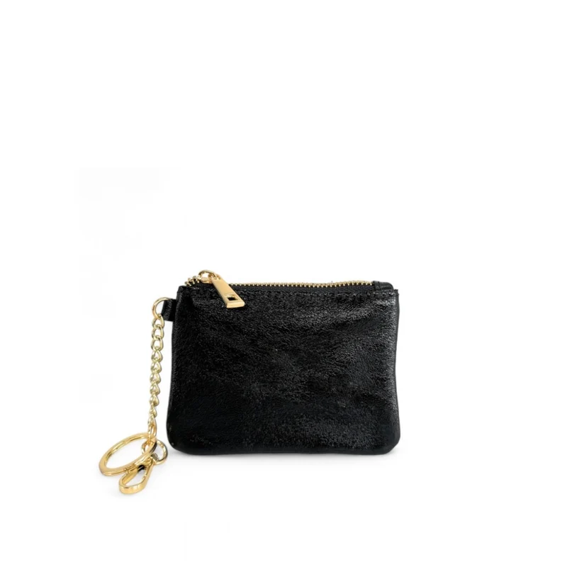 Porte-monnaie porte-clés en cuir irisé POCKET GLOW Noir