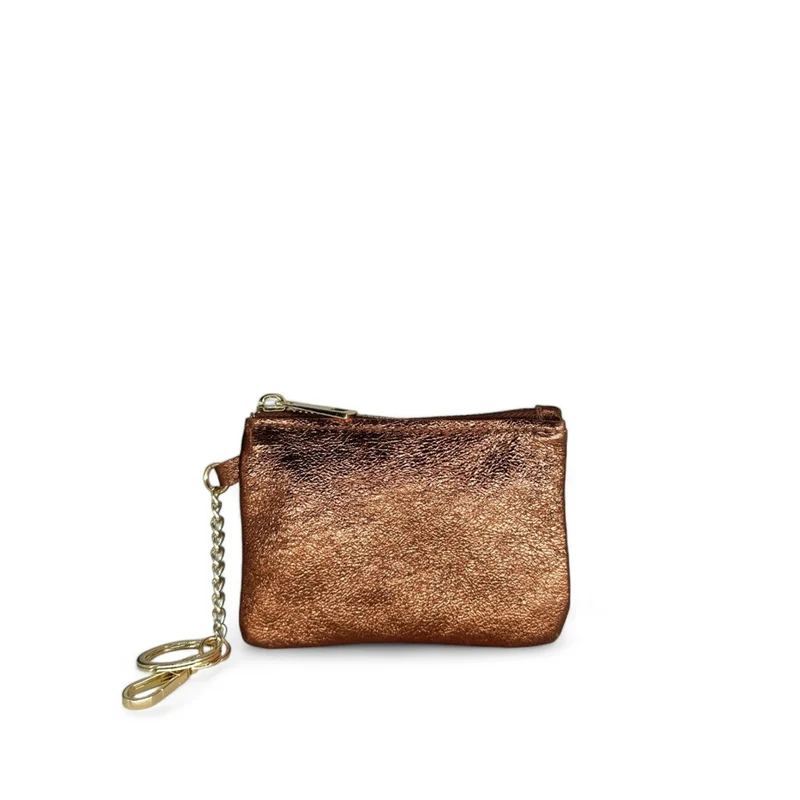 Porte-monnaie porte-clés en cuir irisé POCKET GLOW Bronze