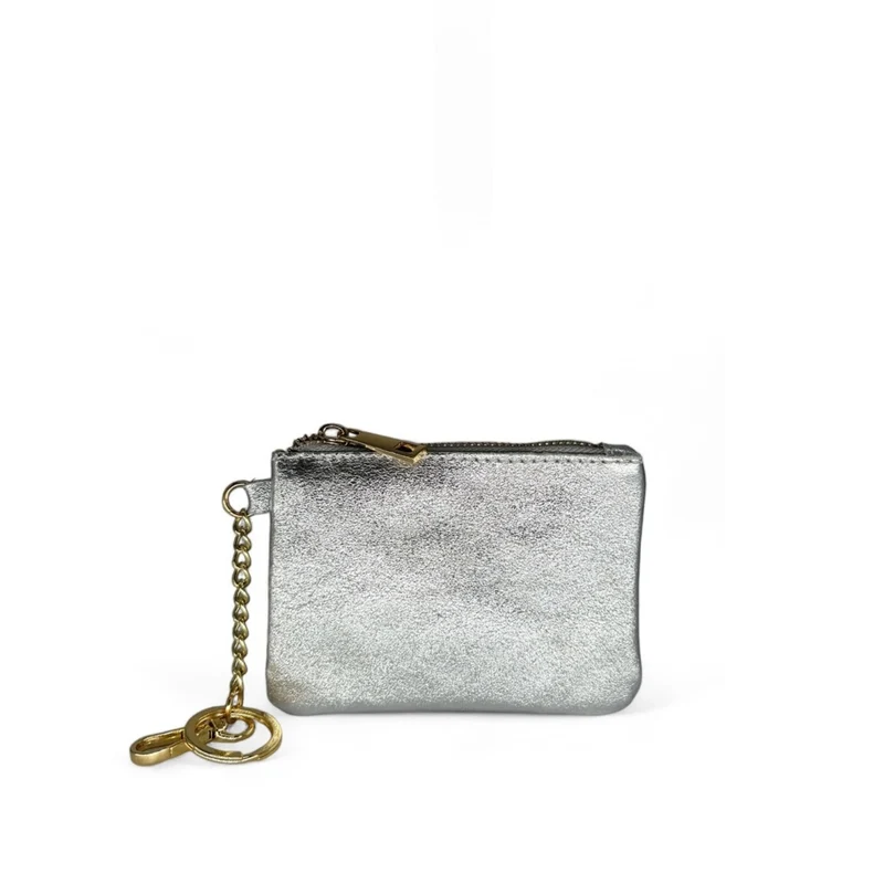 Porte-monnaie porte-clés en cuir irisé POCKET GLOW Argent clair