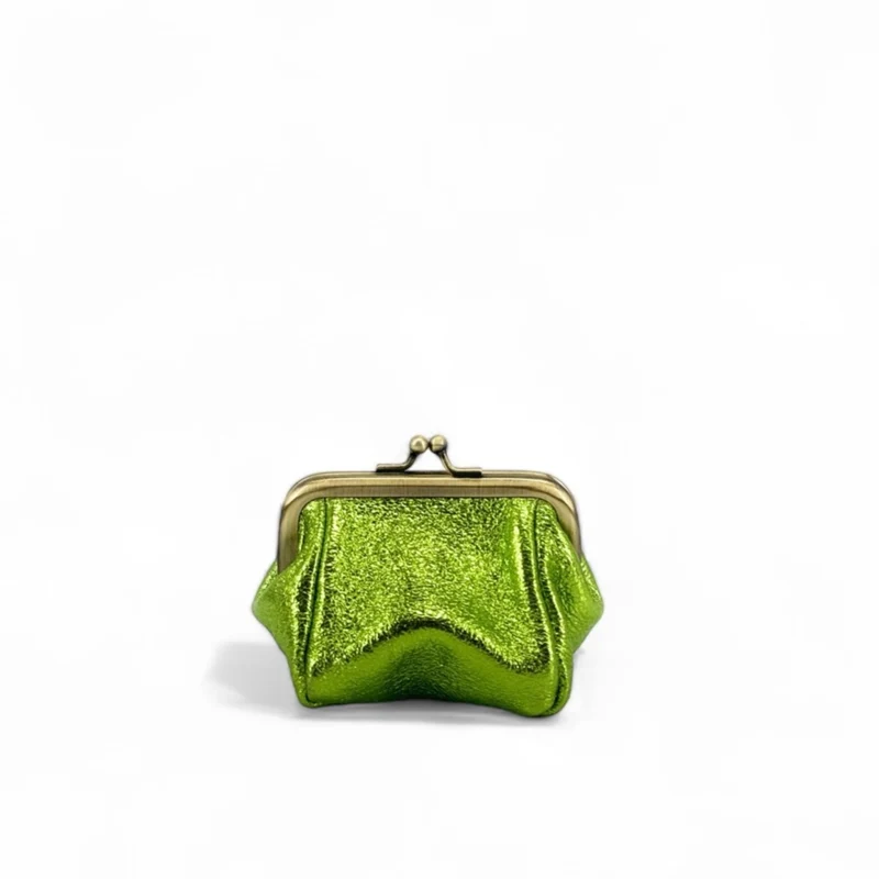 Pochette porte-monnaie en cuir irisé REINETTE Vert anis