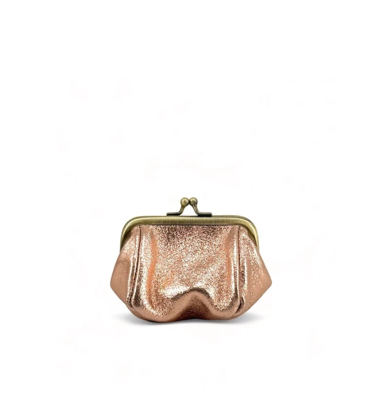 Pochette porte-monnaie en cuir irisé REINETTE Rose gold