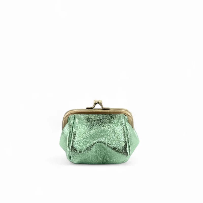 Pochette porte-monnaie en cuir irisé REINETTE Menthe givrée
