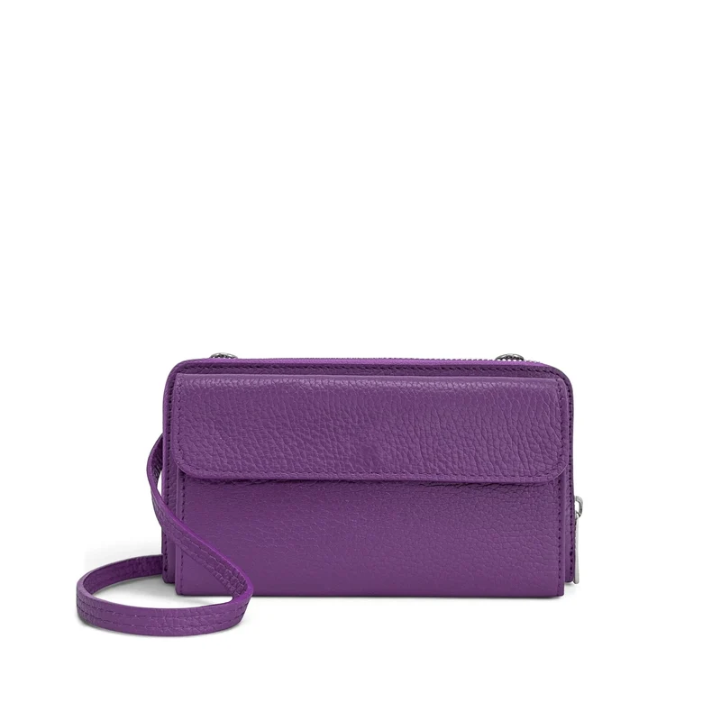 Sac portefeuille à bandoulière en cuir grainé CITY Violet
