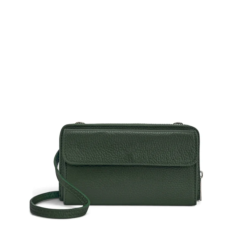Sac portefeuille à bandoulière en cuir grainé CITY Vert forêt