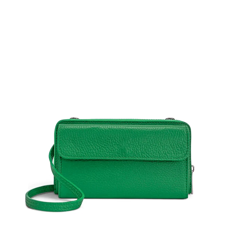 Sac portefeuille à bandoulière en cuir grainé CITY Vert anglais