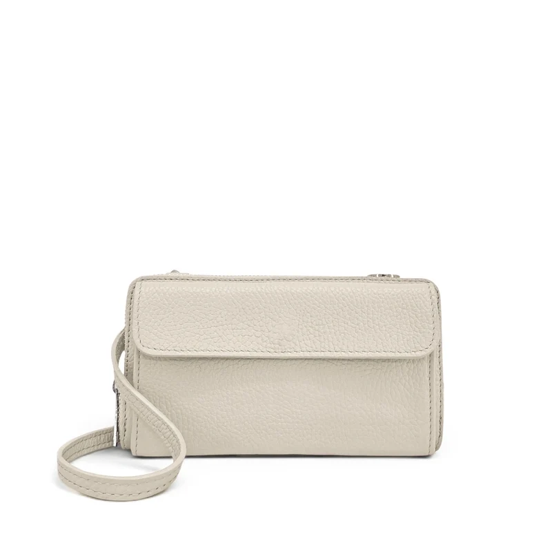 Sac portefeuille à bandoulière en cuir grainé CITY Taupe clair