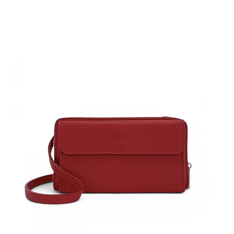 Sac portefeuille à bandoulière en cuir grainé CITY Rouge bordeaux