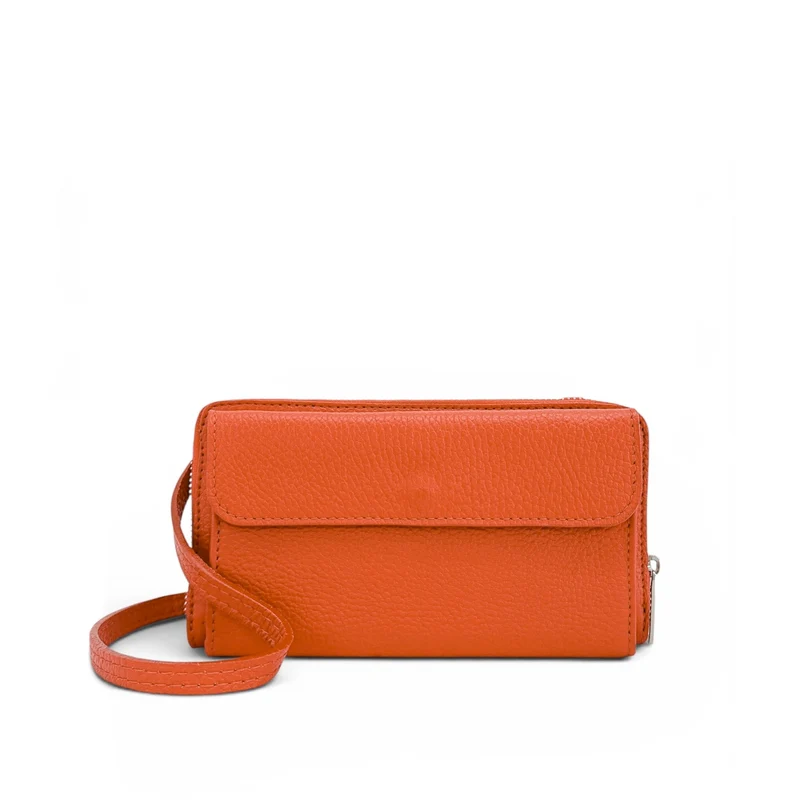 Sac portefeuille à bandoulière en cuir grainé CITY Orange