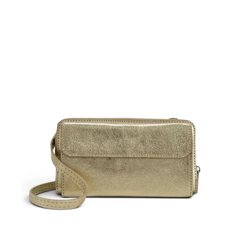 Sac portefeuille à bandoulière en cuir irisé CITY Or pâle