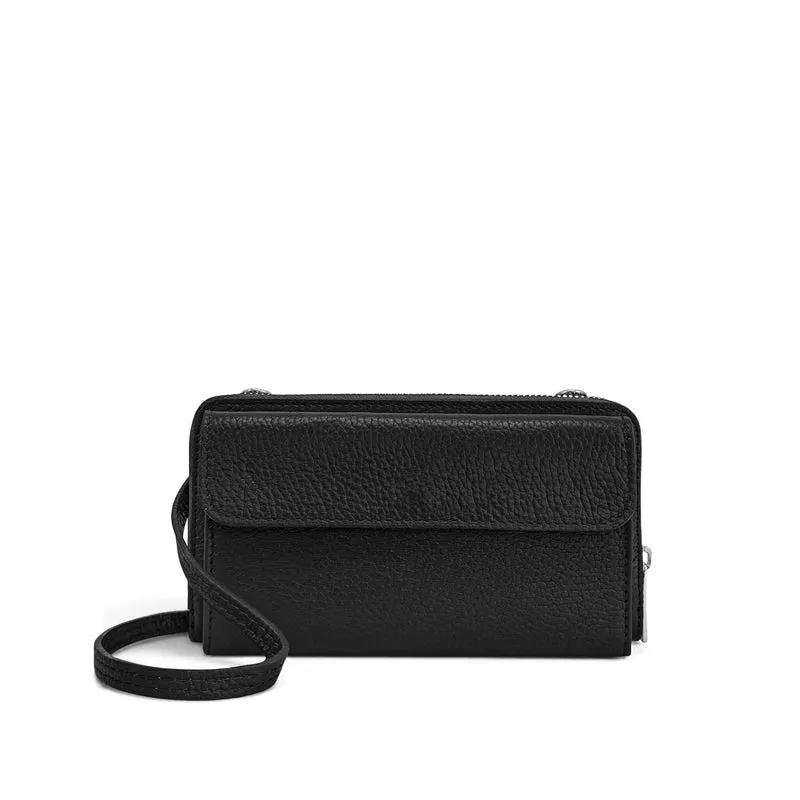 Sac portefeuille à bandoulière en cuir grainé CITY Noir