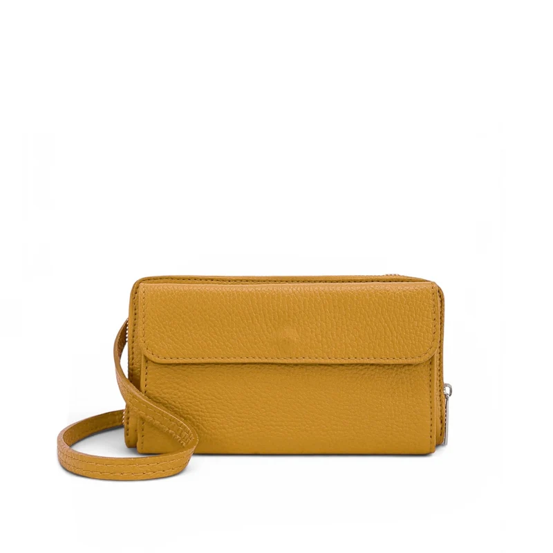 Sac portefeuille à bandoulière en cuir grainé CITY Jaune Moutarde