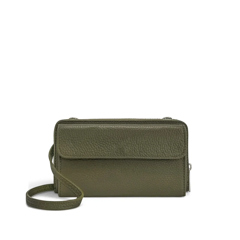 Sac portefeuille à bandoulière en cuir grainé CITY Vert kaki