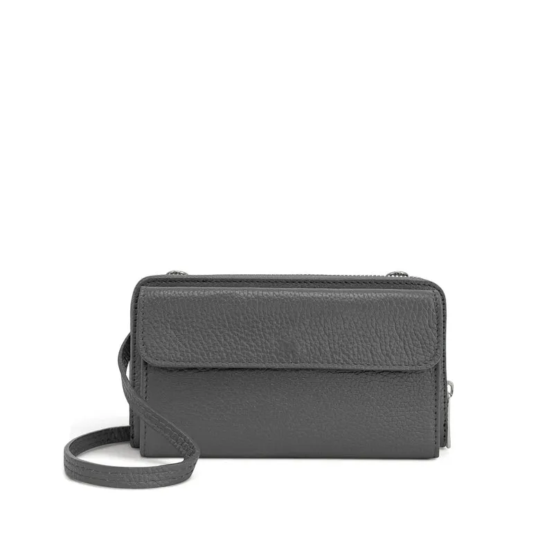 Sac portefeuille à bandoulière en cuir grainé CITY Gris taupe foncé