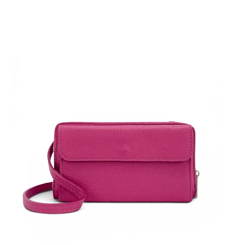 Sac portefeuille à bandoulière en cuir grainé CITY Rose fuchsia