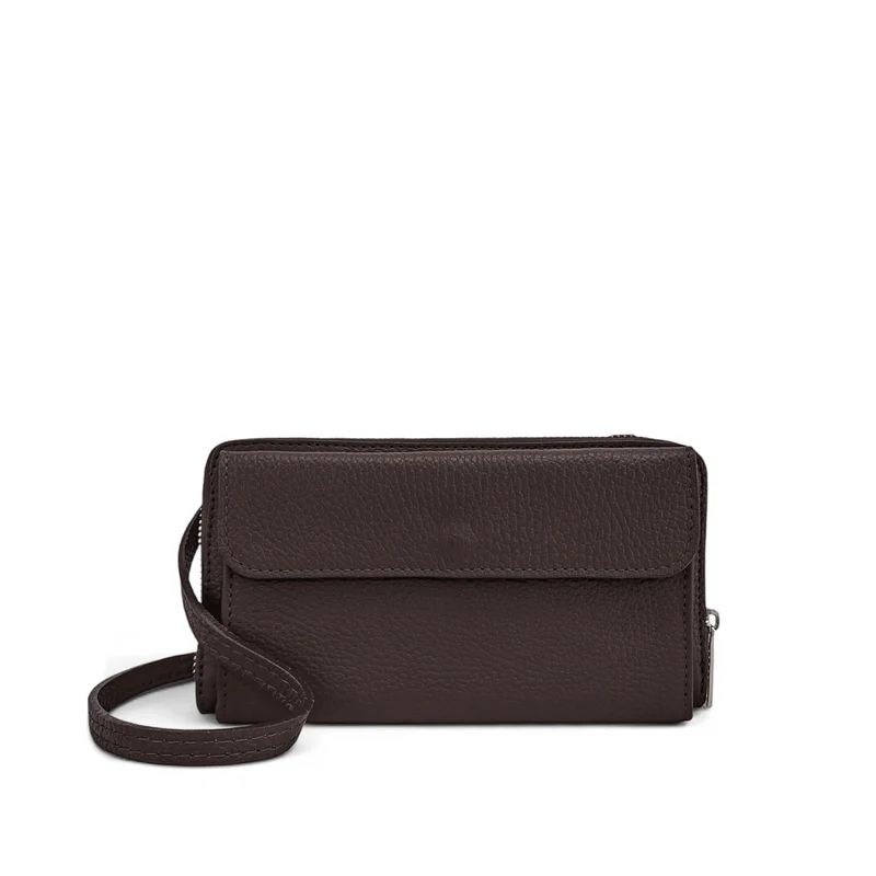 Sac portefeuille à bandoulière en cuir grainé CITY Chocolat