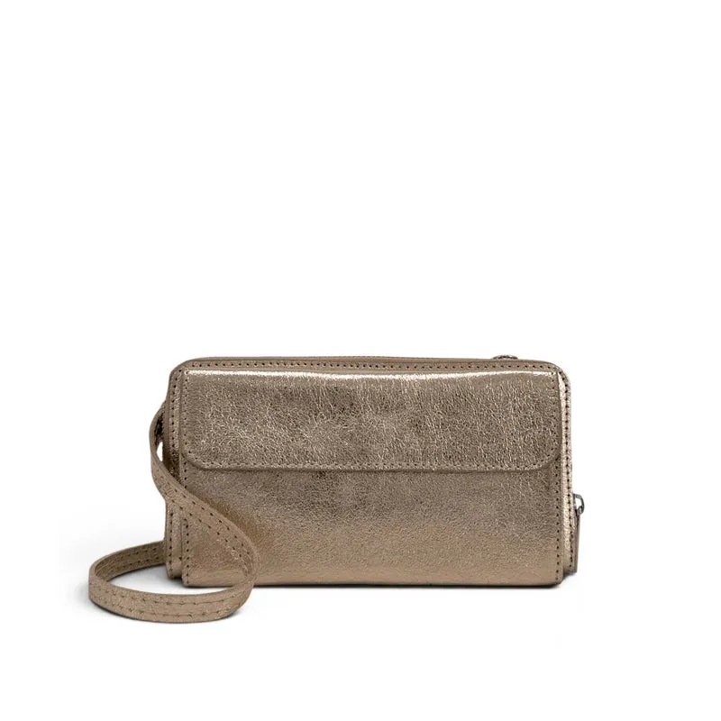 Sac portefeuille à bandoulière en cuir irisé CITY Champagne irisé