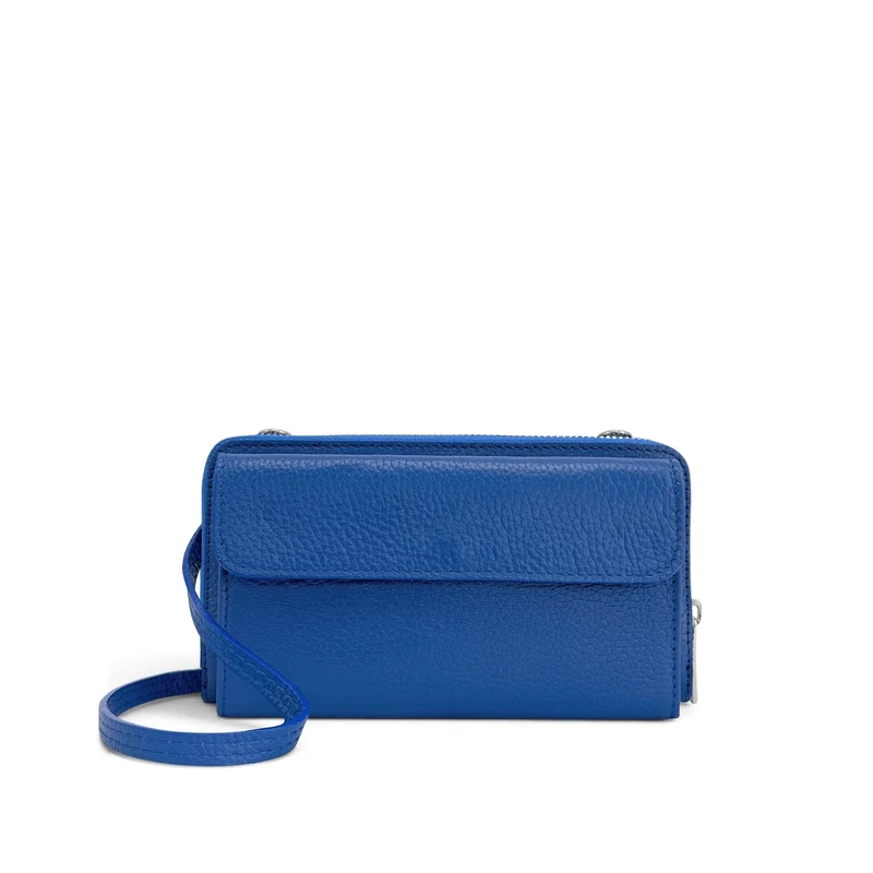 Sac portefeuille à bandoulière en cuir grainé CITY Bleu roi