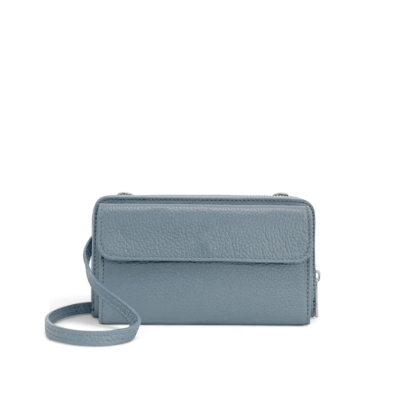 Sac portefeuille à bandoulière en cuir grainé CITY Bleu glacier