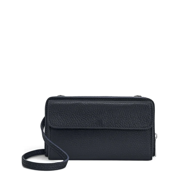 Sac portefeuille à bandoulière en cuir grainé CITY Bleu marine