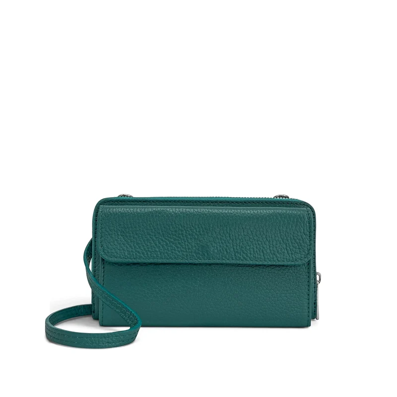 Sac portefeuille à bandoulière en cuir grainé CITY Bleu vert canard