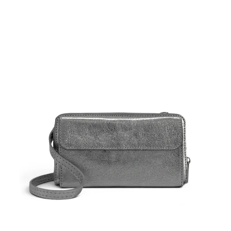 Sac portefeuille à bandoulière en cuir irisé CITY Argent moyen