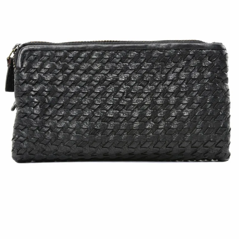 Portefeuille porte-monnaie en cuir tressé SAHARA Noir