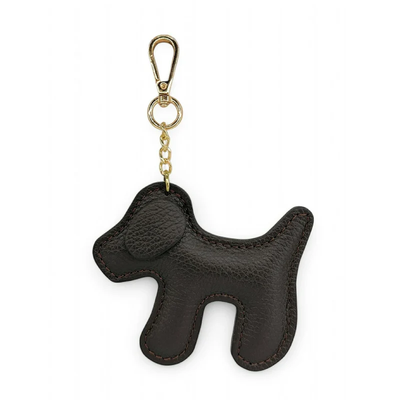 Porte-clés en cuir grainé WOUF Chocolat
