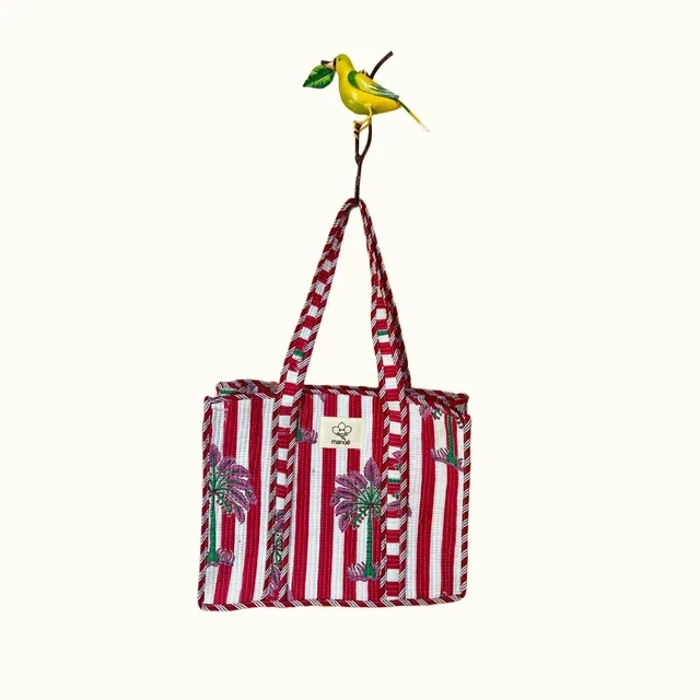 Petit tote bag avec fermeture - "Pinky Zesty Palmtree"