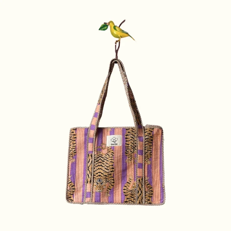 Petit tote bag avec fermeture - "Marshmallow Tiger"