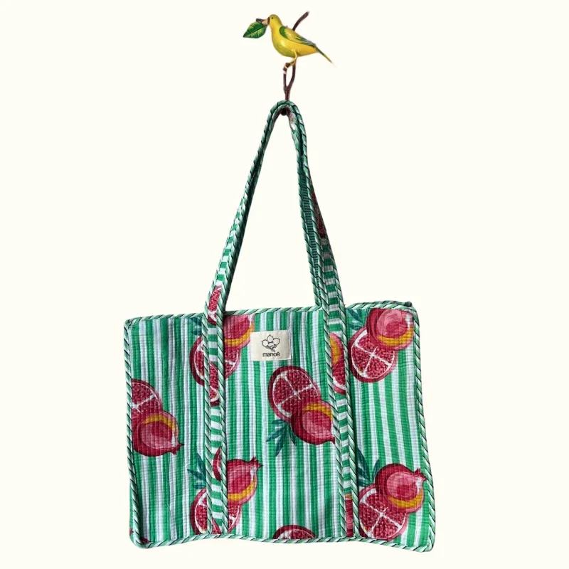 Grand tote bag à Zip – "Mint & Pomegranate Splash"