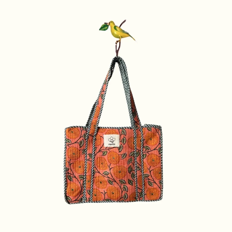 Petit tote bag avec fermeture - "Sunny squishy Flowers"