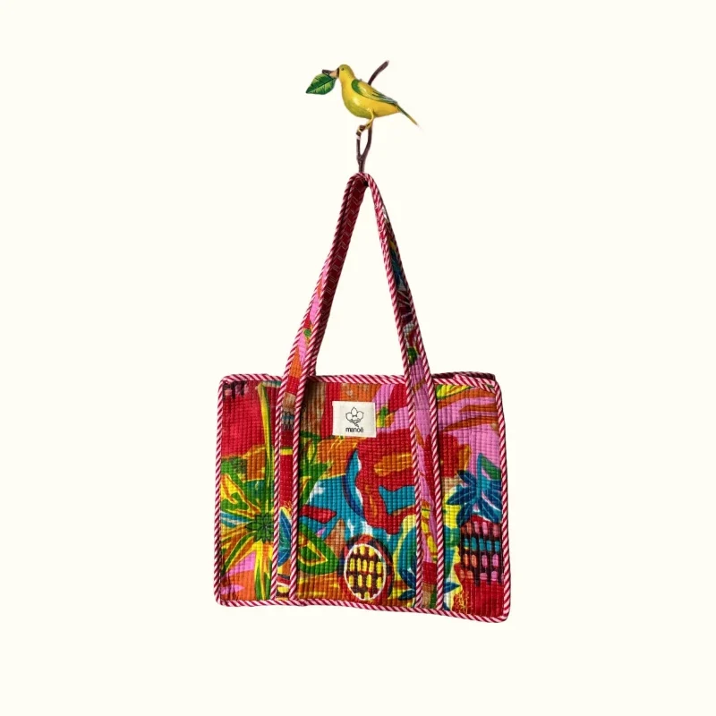 Petit tote bag avec fermeture - "Botanical carnival"