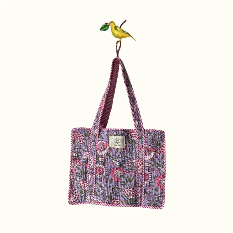 Petit tote bag avec fermeture - "Lilas Indian Hortensias"