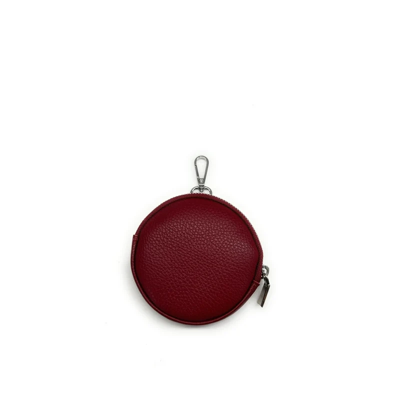 Porte monnaie en cuir grainé italien NEMO Rouge foncé