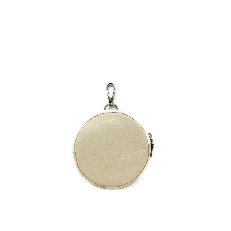 Porte monnaie en cuir grainé italien NEMO Beige crème