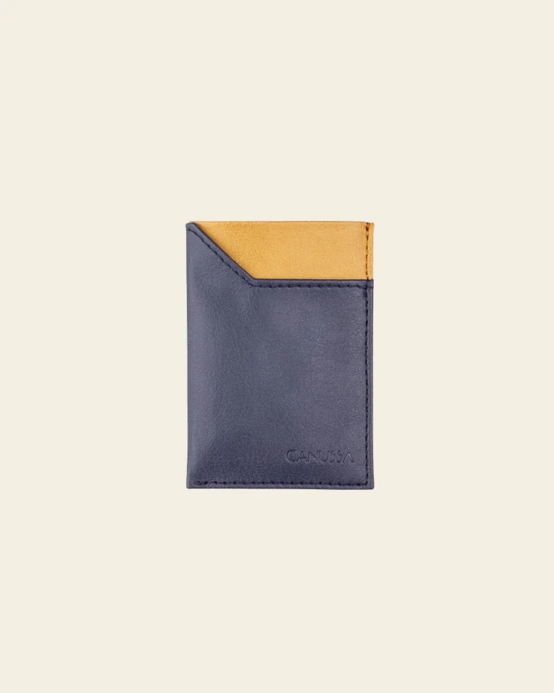 Portefeuille de cartes en cuir fait main - Bleu et marron