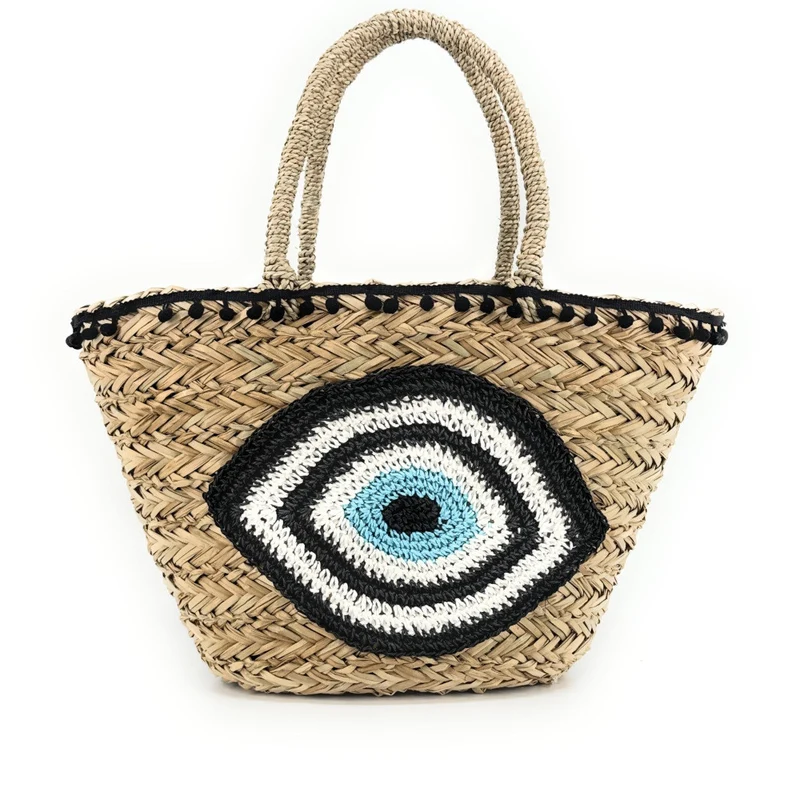 Panier en paille et broderies MATI Noir