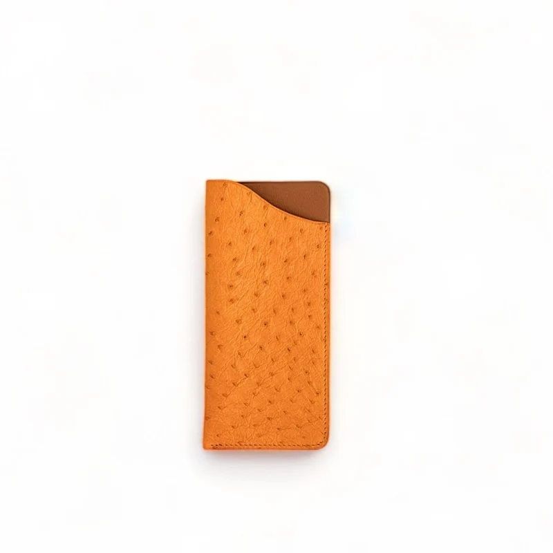 Etui à lunettes en cuir d'autruche édition Haute-couture Orange