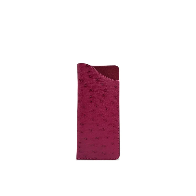 Etui à lunettes en cuir d'autruche édition Haute-couture Rose framboise