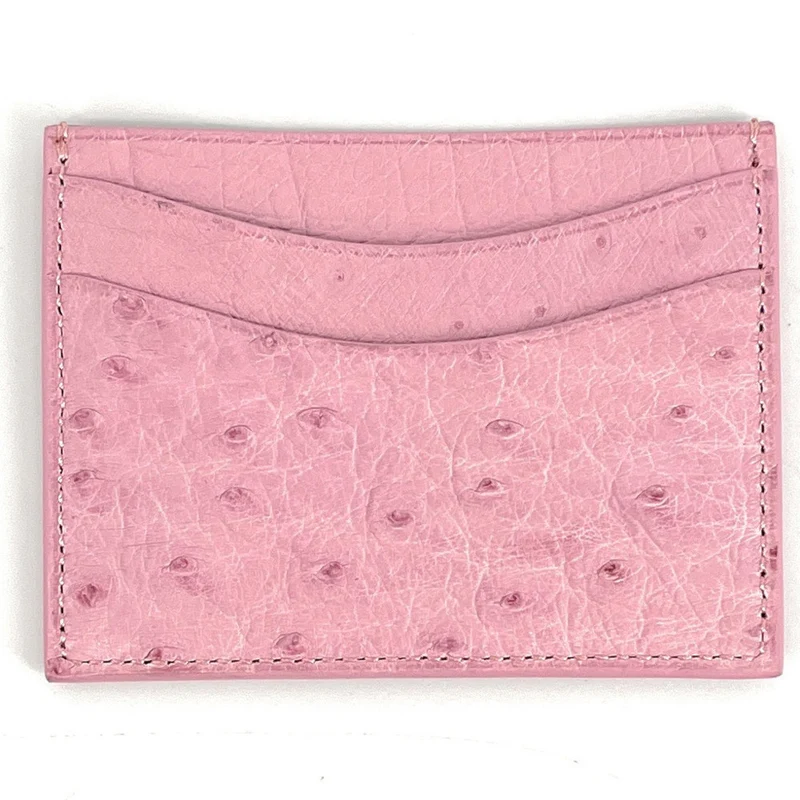 Porte-cartes cuir d'autruche édition Haute-couture Rose Pâle