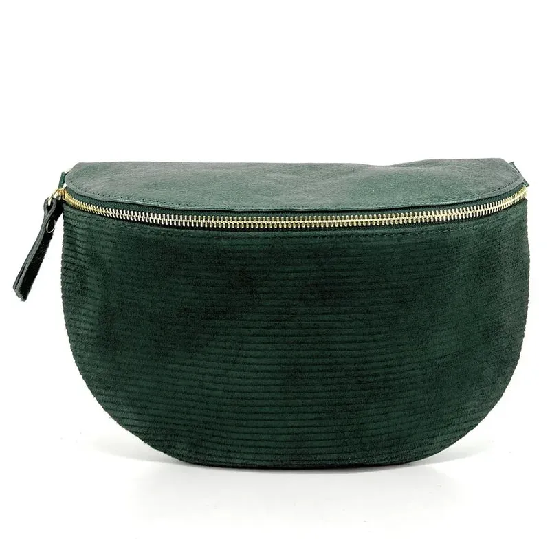 Sac banane en cuir irisé et daim LOUNA VELOURS Vert forêt
