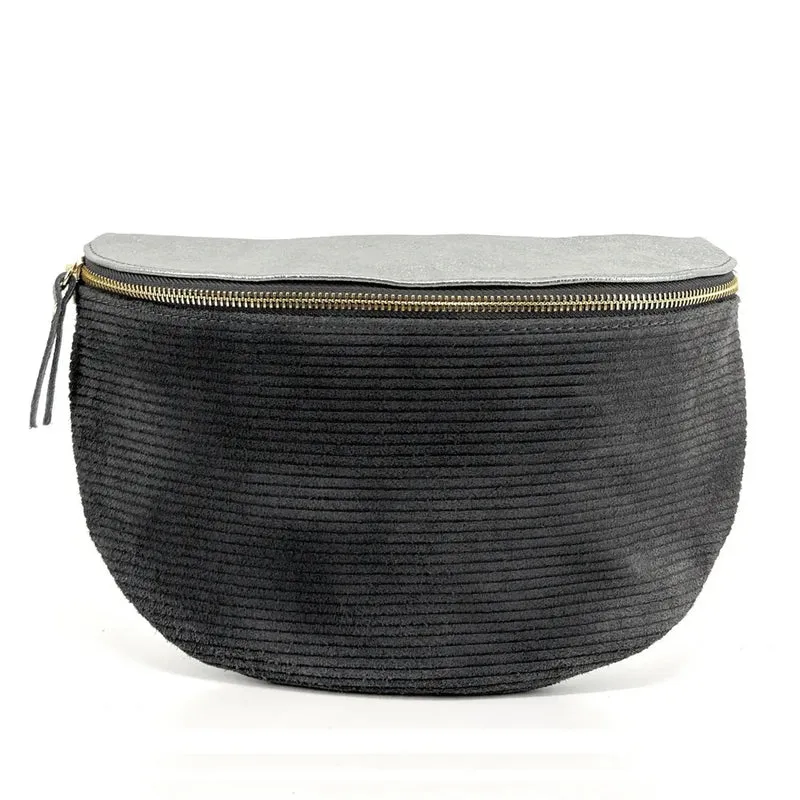 Sac banane en cuir irisé et daim LOUNA VELOURS Gris foncé